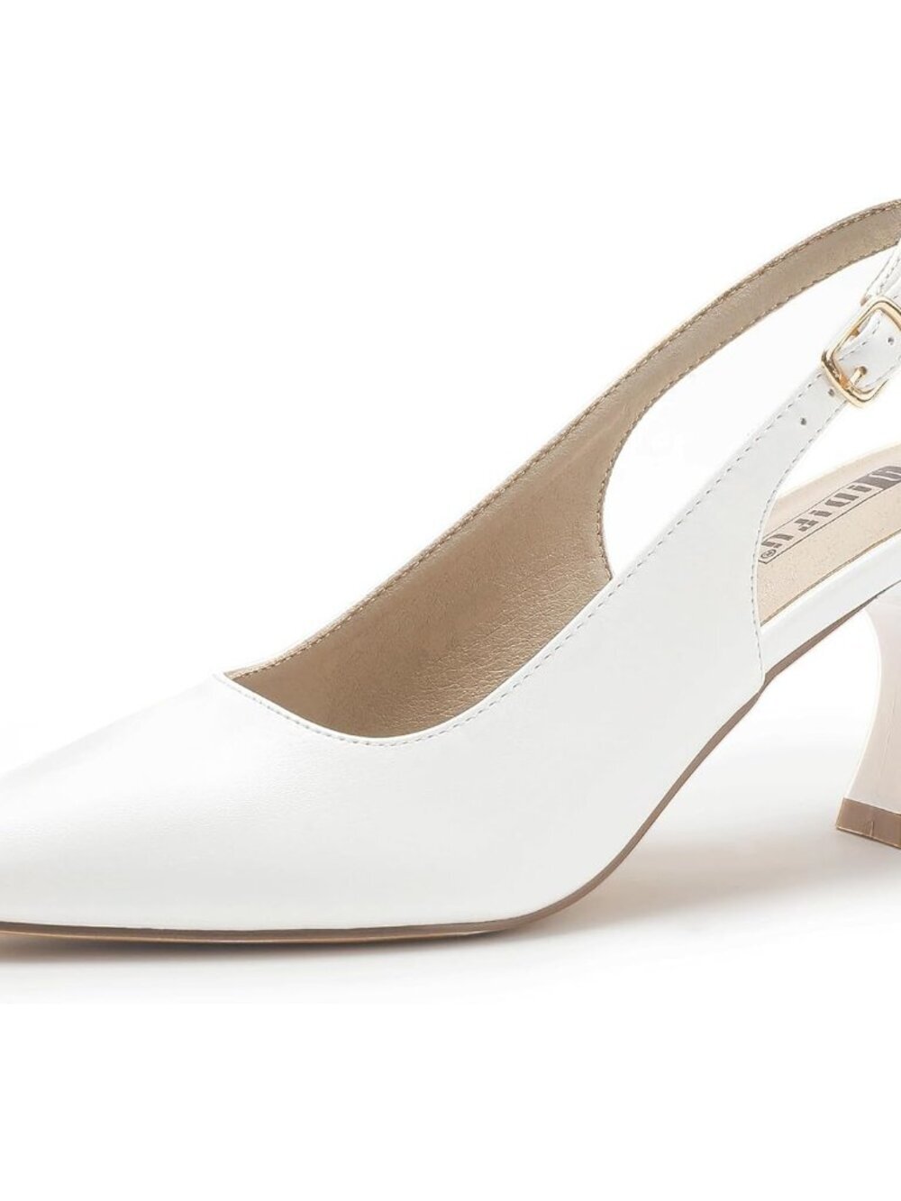 Women's White Slingback Pumps Closed Pointed Toe Kitten Low Short Prom Heels